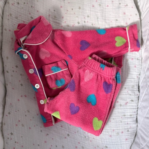 ⭒ 3-6M Little Tikes Hearts Pyjama Set Button up Long Sleeve Collar Colorful ⭒ - Picture 2 of 16